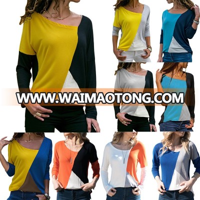 YAMARKET Hot Sale Autumn Tops Women Casual Clothing Contrast Stitching Long Sleeve T Shirt Fashion Top Tees E7319