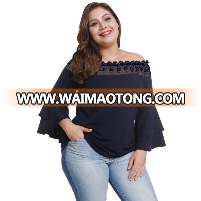 XL-4XL 2 Color Off Shoulder Blouse Sexy Night Club T Shirts Plus Size Autumn Women  Full  Flare Sleeve Tops Elegant EOS016