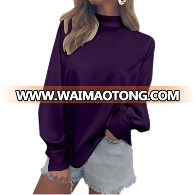 YAMARKET Loose High Collar Lantern Sleeve Ladies Chiffon Shirt Top Elegant Black White Wine Red Purple Green Blue Fashion Blouse