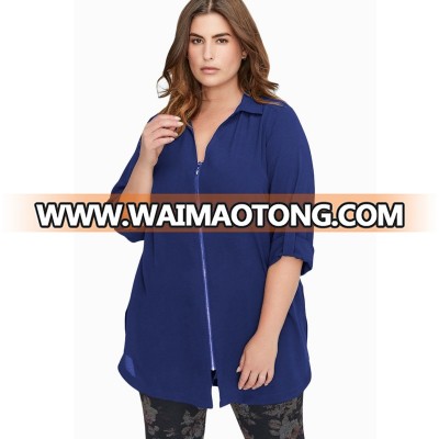 YAMARKET New Hot Navy Blue Black Plus Size Shirts Zip Down Chiffon Blouse Turn-Down Collar Half Sleeve Tops Loose Casual E251535