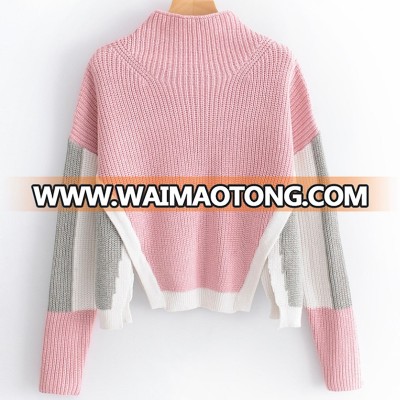 YAMARKET Sweater Female Autumn Winter Knitted Women Fashion Tops Pullovers Sexy Slim Fit Jumper High Collar Splice Color E3011