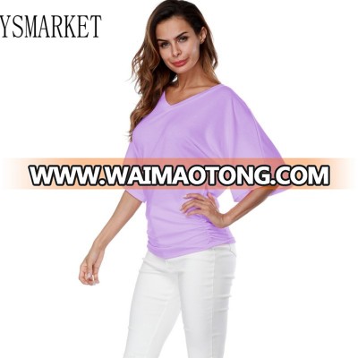 10 Color S-5XL Top Tees Summer T Shirt Large Sizes For Women Clothing Casual Workwear V Neck Loose Bat Sleeve Tops Fashion E1375