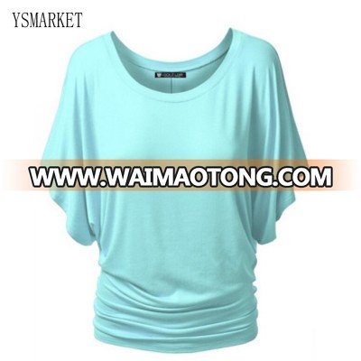 YAMARKET Solid Color T-shirt Top Loose Sexy Women Clothes Round Neck Europe and the United States Batwing Short Sleeve Top E975