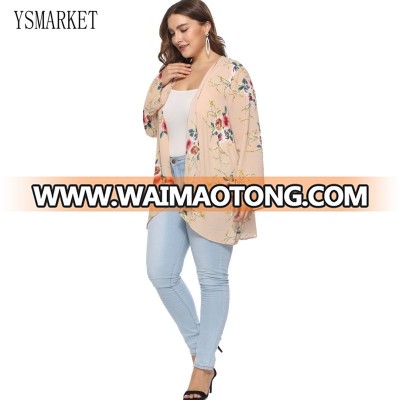 YAMARKET XL-4XL Autumn Flower Print Cardigan Kimono Tops Women Loose Casual Long Sleeve Blouse Shirts Plus Size Clothing EOS029