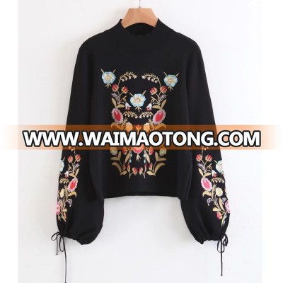 YAMARKET Embroidery Lace Up Knitted Sweater Women Autumn Winter Long Sleeve Black Female Jumpers Casual Korean Clothing E3452